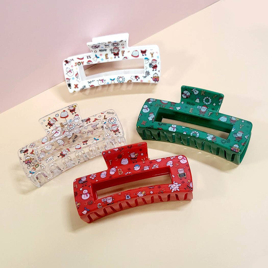 Christmas Print Rectangle Hair Claw Clip