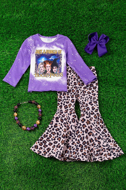 PURPLE HOCUS HALLOWEEN 2 PIECE SET & ANIMAL PRINTED BOTTOMS.