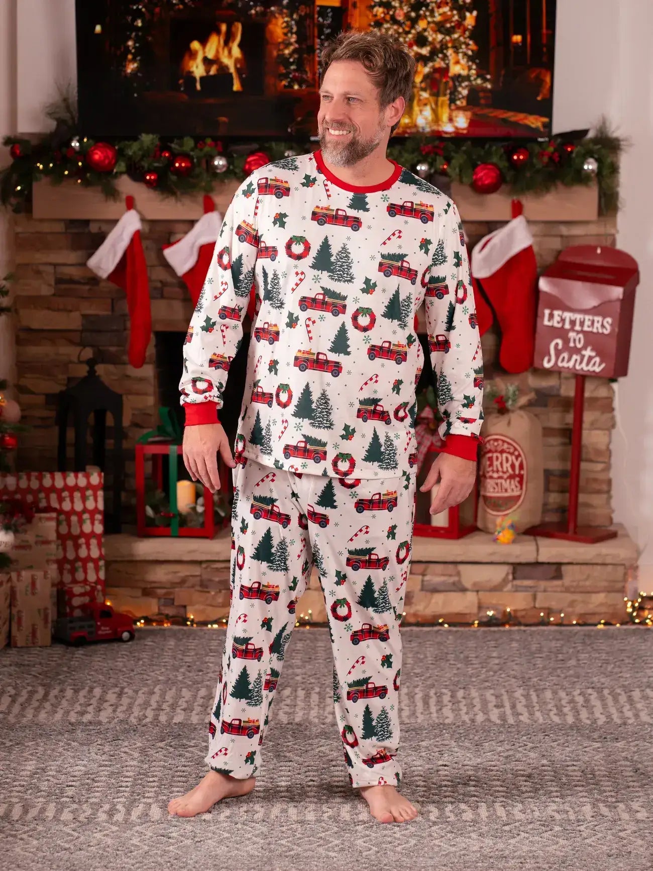 Family Christmas Allover Xmas Tree & Car Pattern Pajamas Set