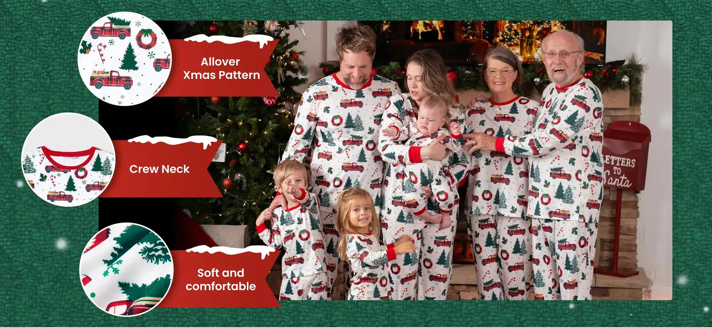 Family Christmas Allover Xmas Tree & Car Pattern Pajamas Set