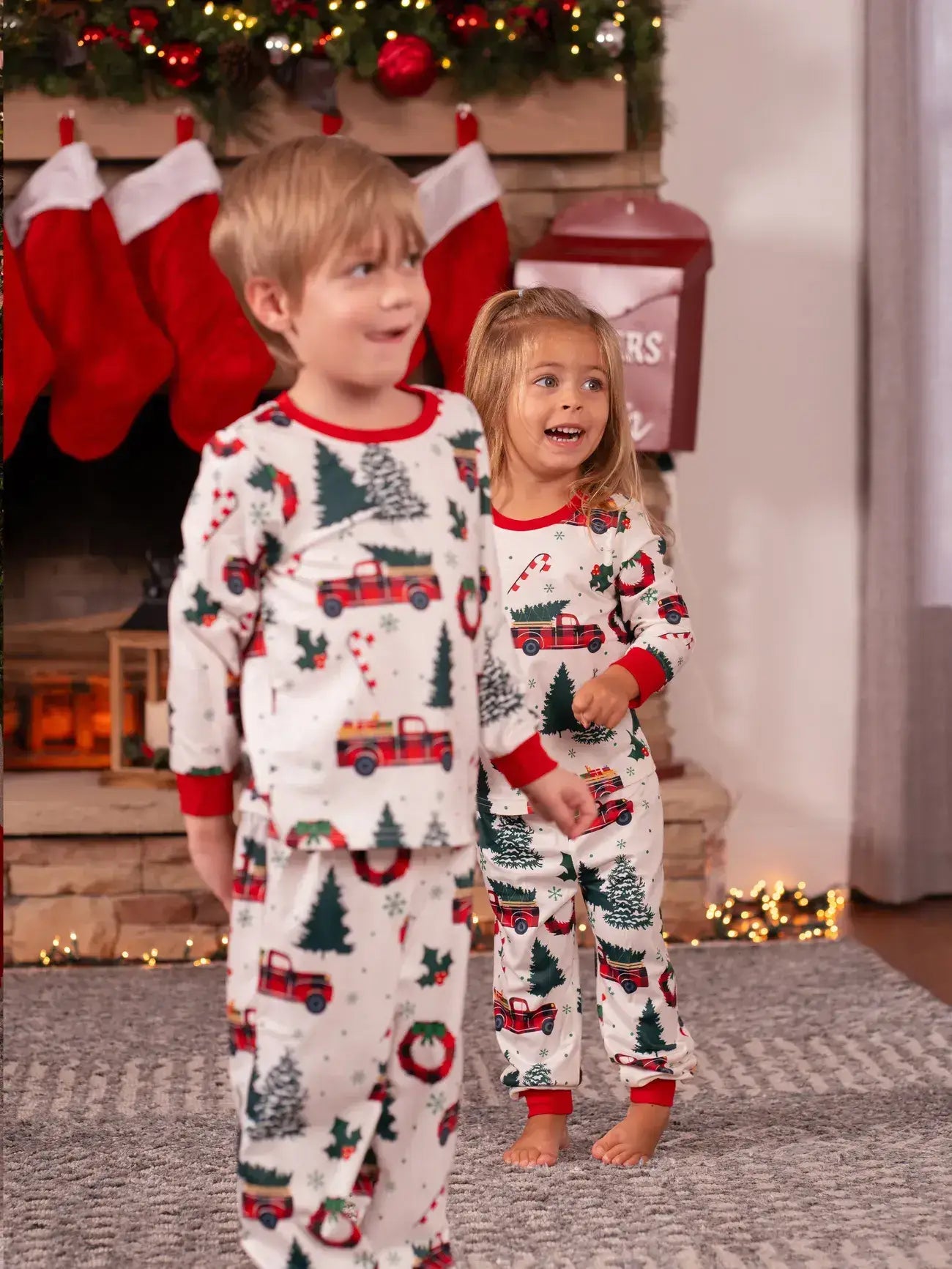 Family Christmas Allover Xmas Tree & Car Pattern Pajamas Set