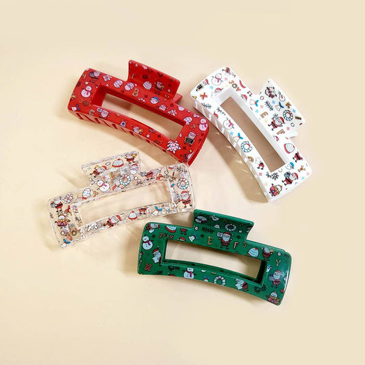 Christmas Print Rectangle Hair Claw Clip