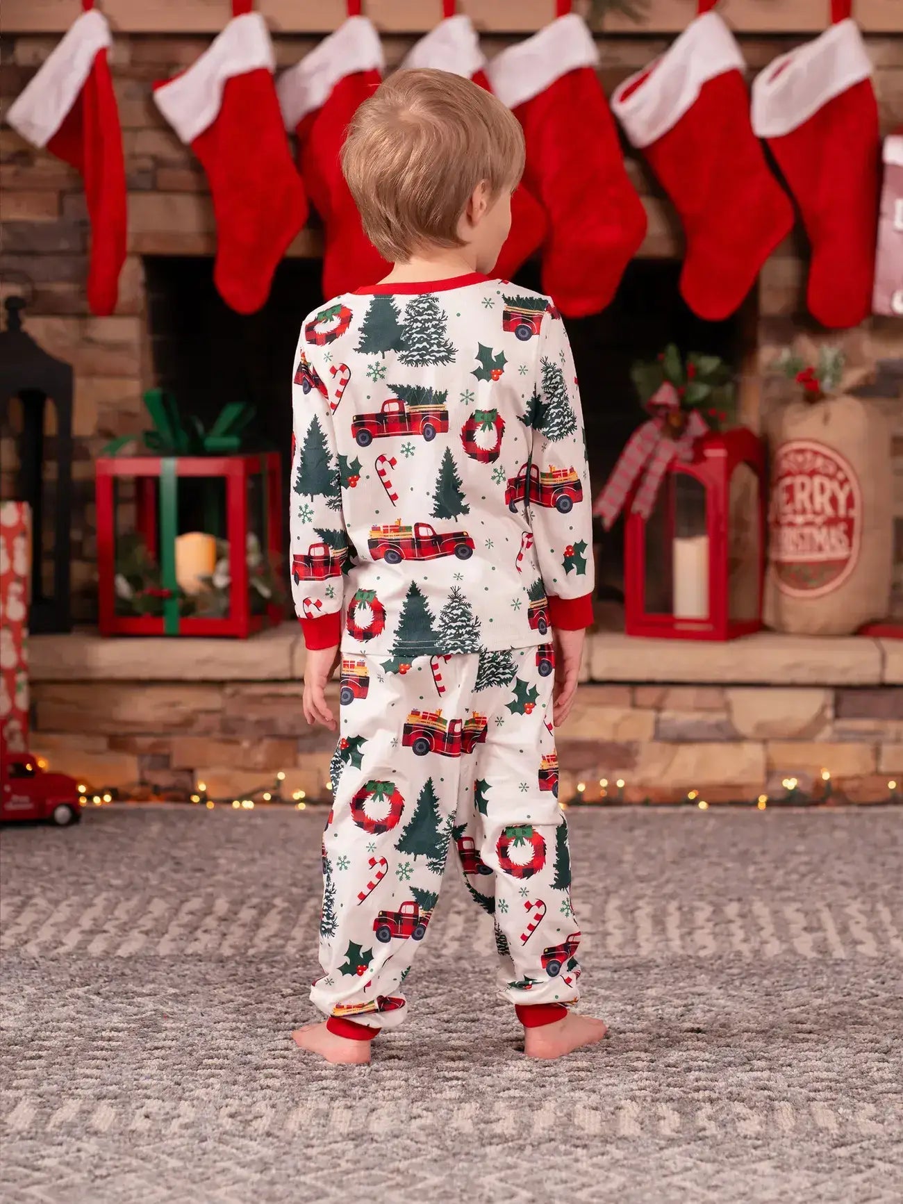 Family Christmas Allover Xmas Tree & Car Pattern Pajamas Set