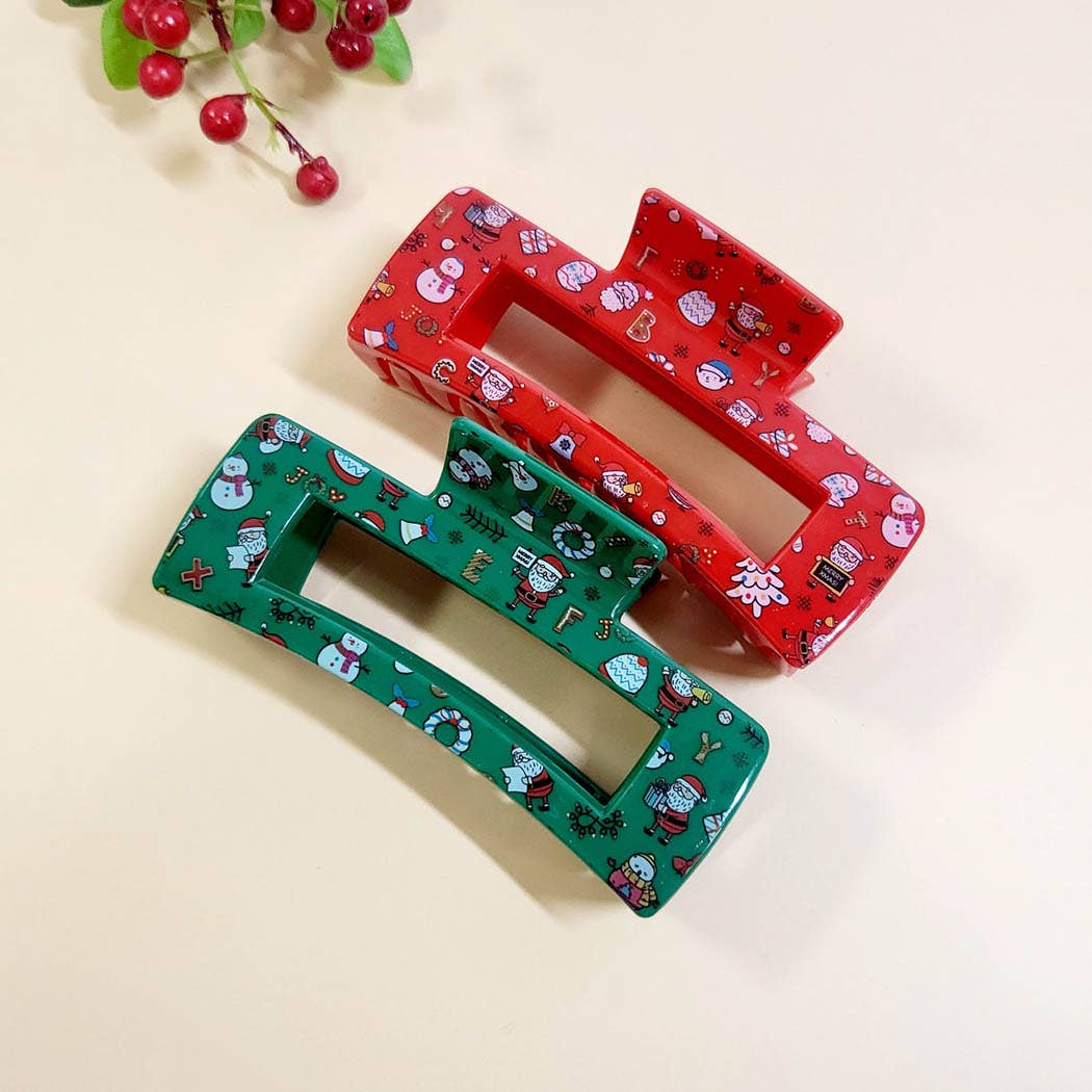 Christmas Print Rectangle Hair Claw Clip