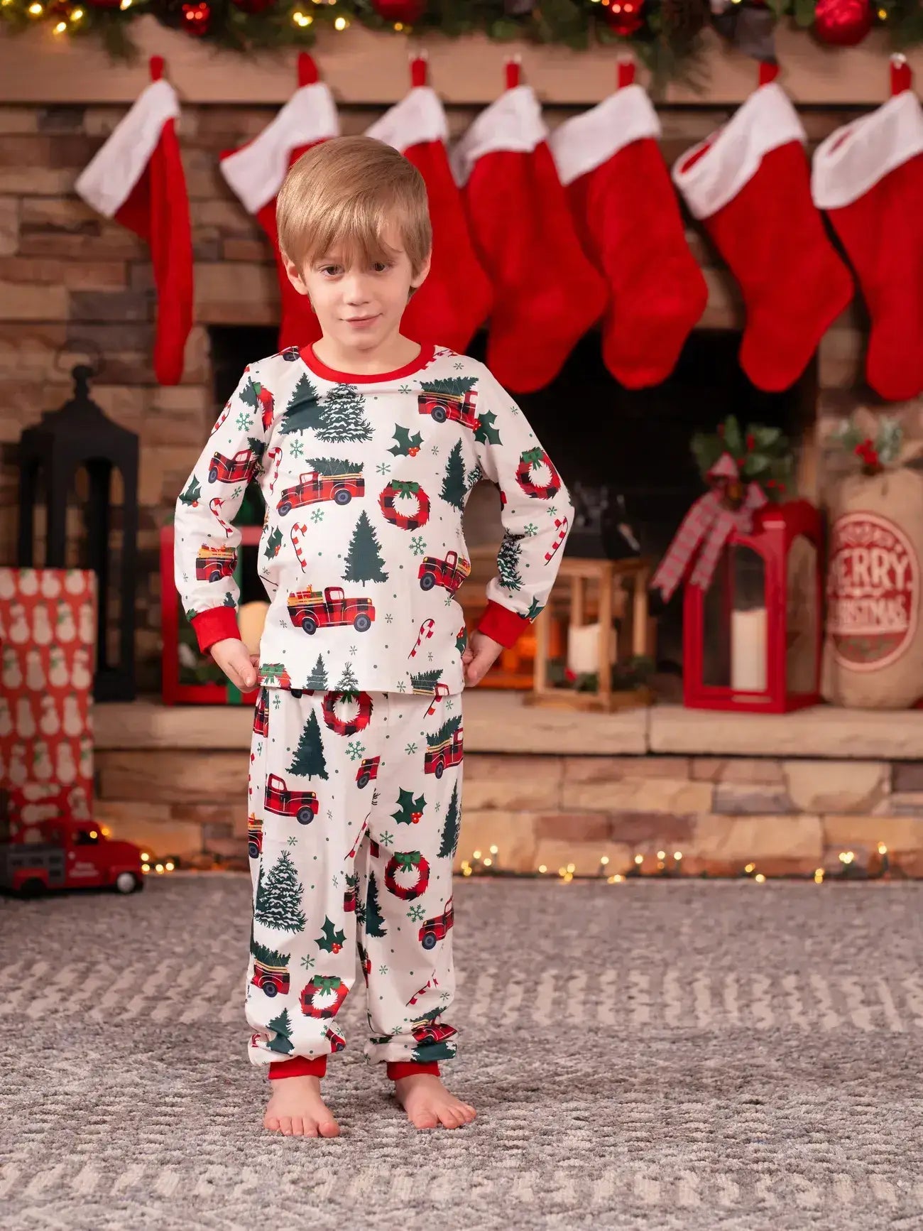 Family Christmas Allover Xmas Tree & Car Pattern Pajamas Set