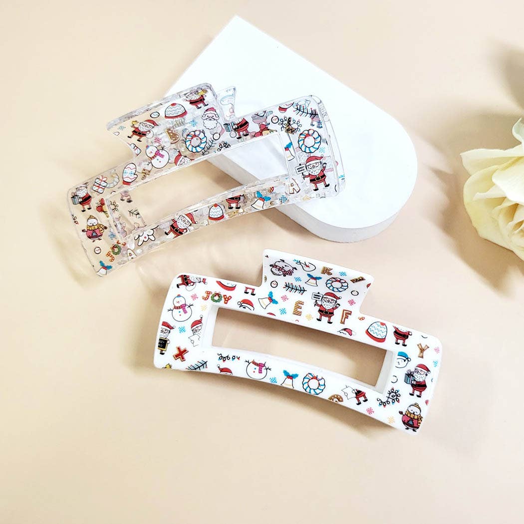 Christmas Print Rectangle Hair Claw Clip