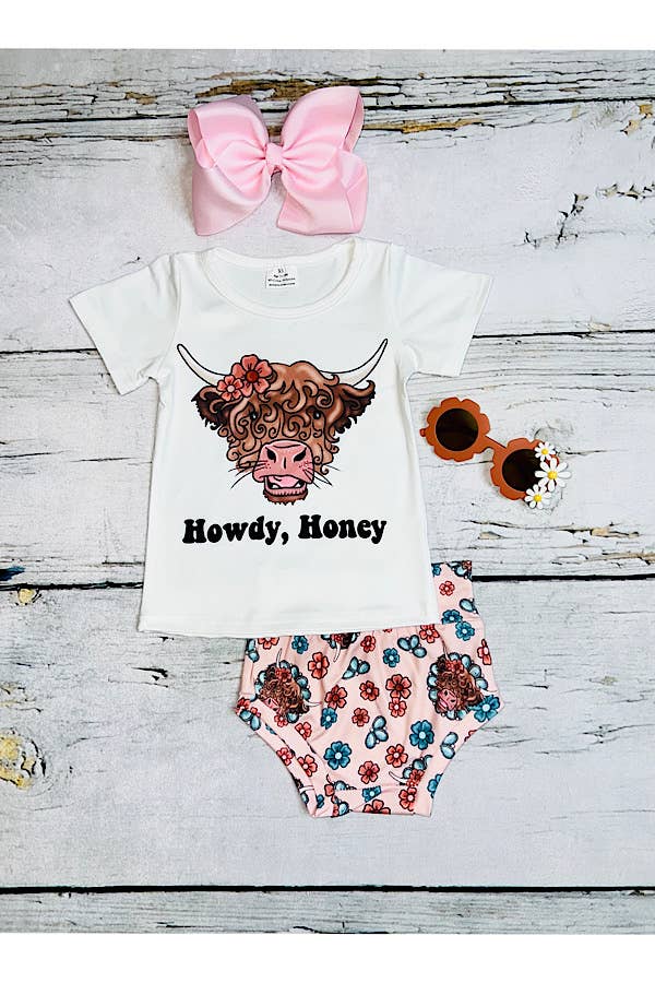 "HOWDY HONEY" 2pc short sleeve top w/bloomer infant set