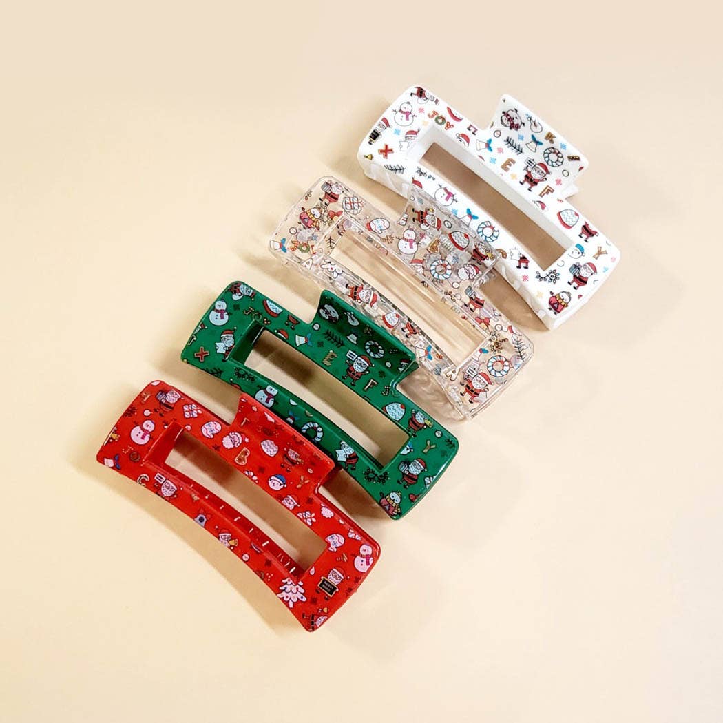 Christmas Print Rectangle Hair Claw Clip