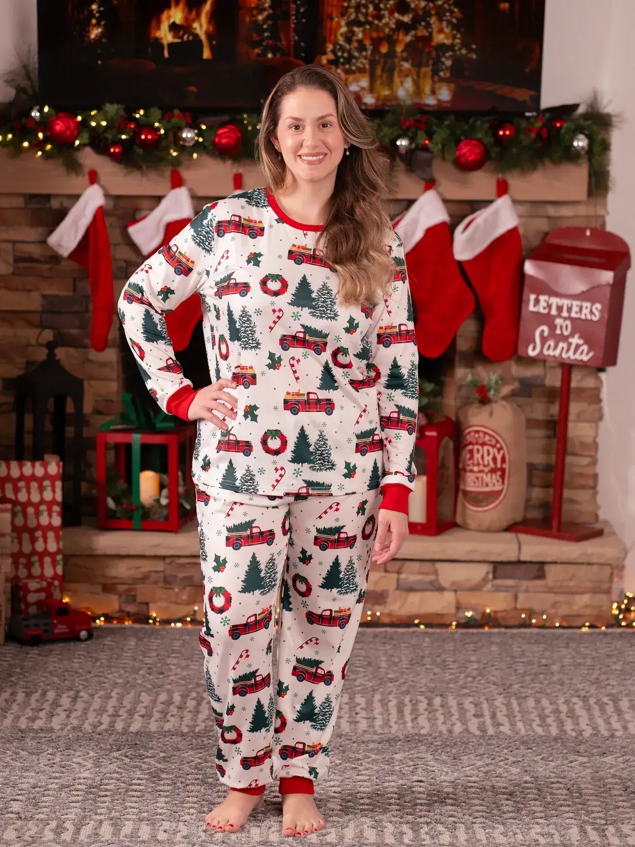 Family Christmas Allover Xmas Tree & Car Pattern Pajamas Set