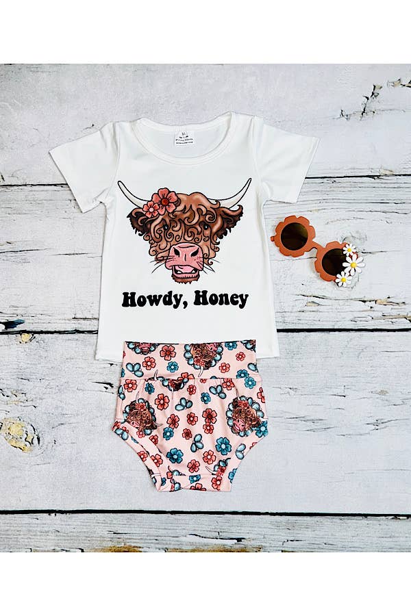 "HOWDY HONEY" 2pc short sleeve top w/bloomer infant set