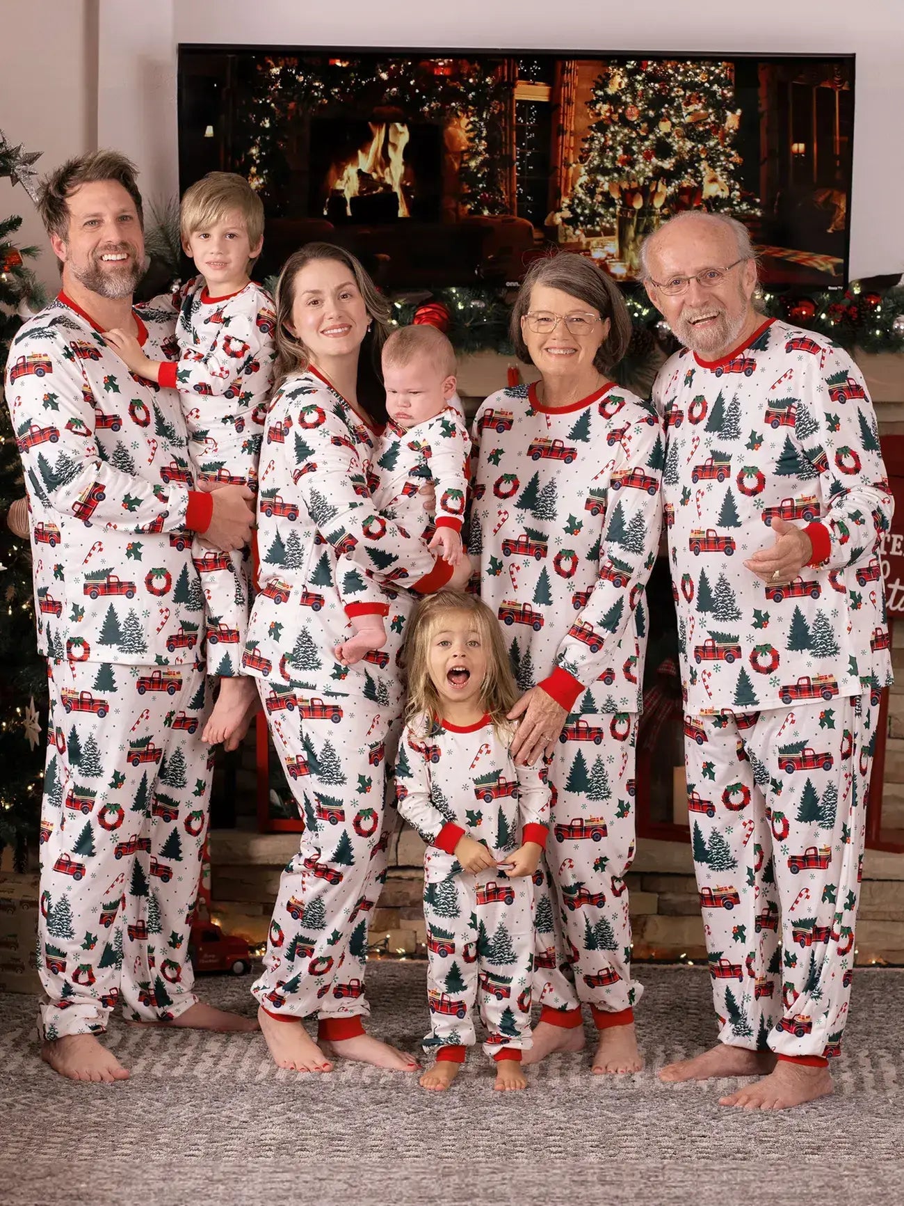 Family Christmas Allover Xmas Tree & Car Pattern Pajamas Set