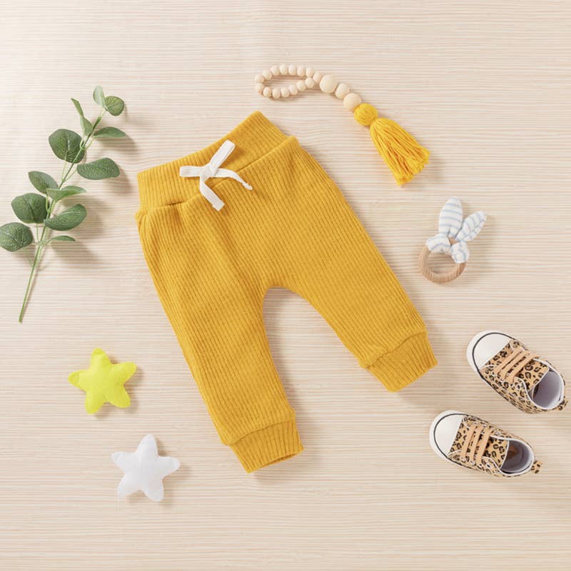 Baby 3pcs Solid Ribbed Long-sleeve and Trouser Set