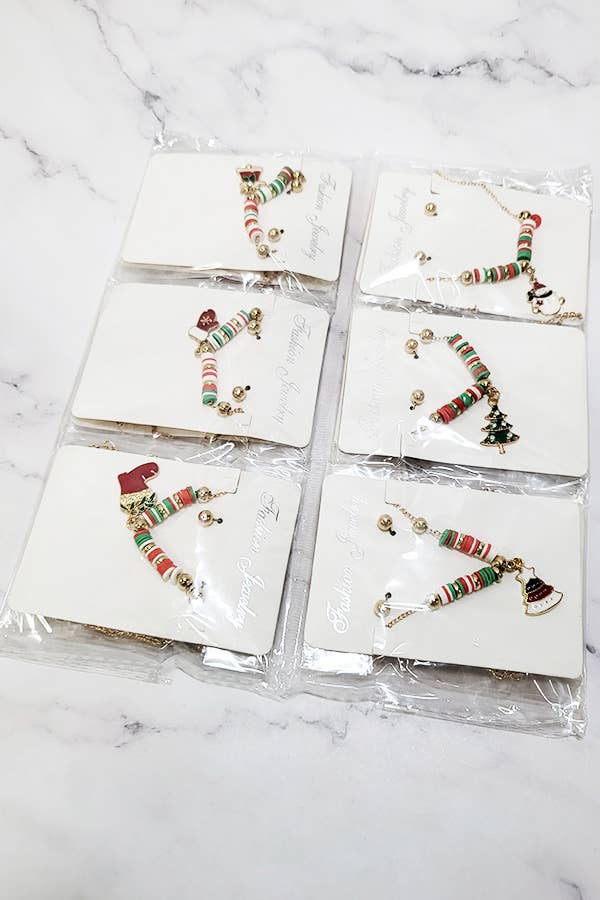 Christmas Theme Necklace and Stud Earring Set