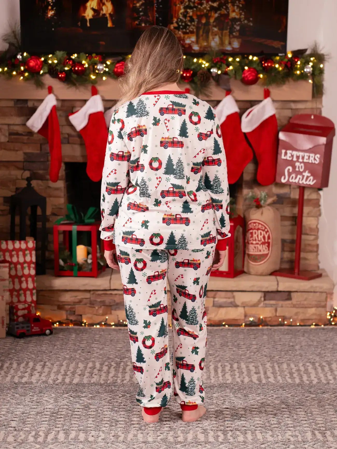 Family Christmas Allover Xmas Tree & Car Pattern Pajamas Set