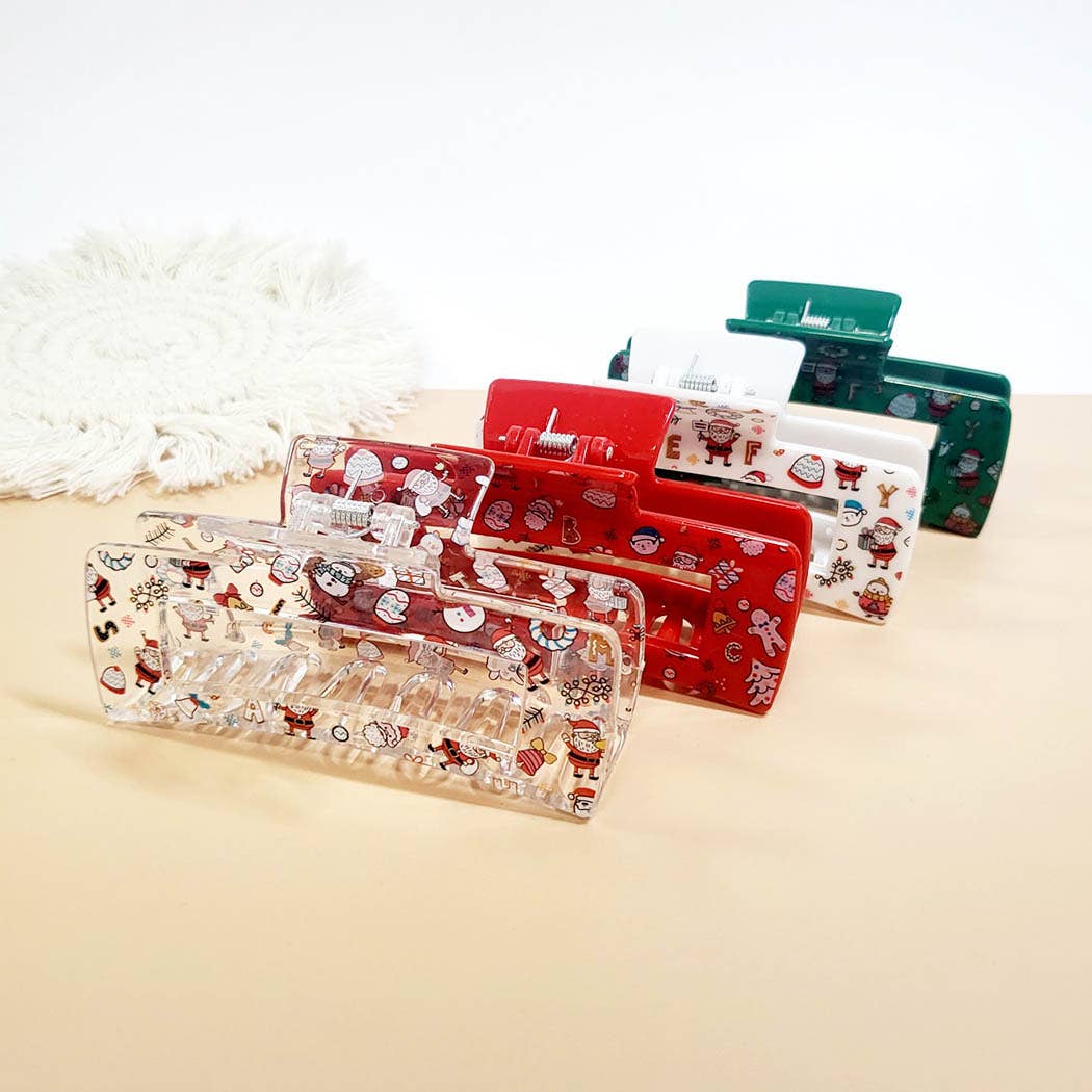 Christmas Print Rectangle Hair Claw Clip