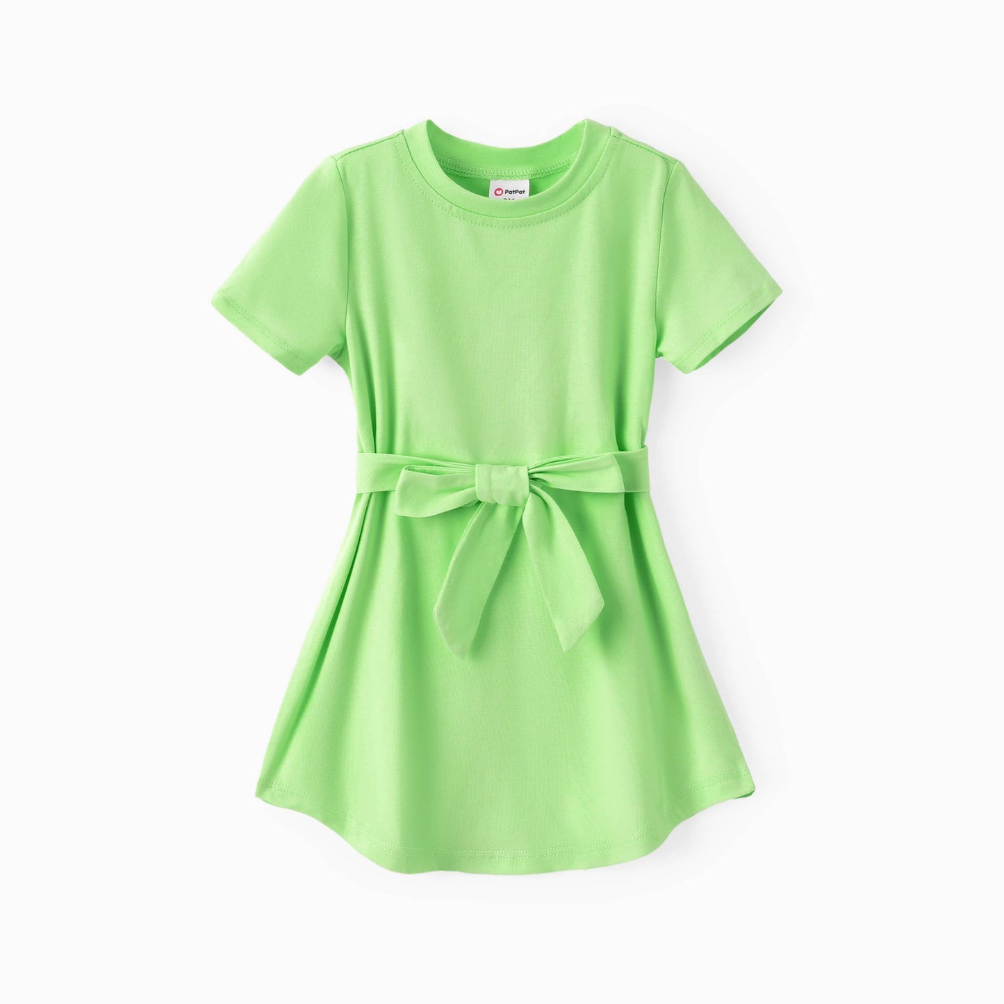 Toddler Girl Solid Curved Hem Short-sleeve Belted Dress