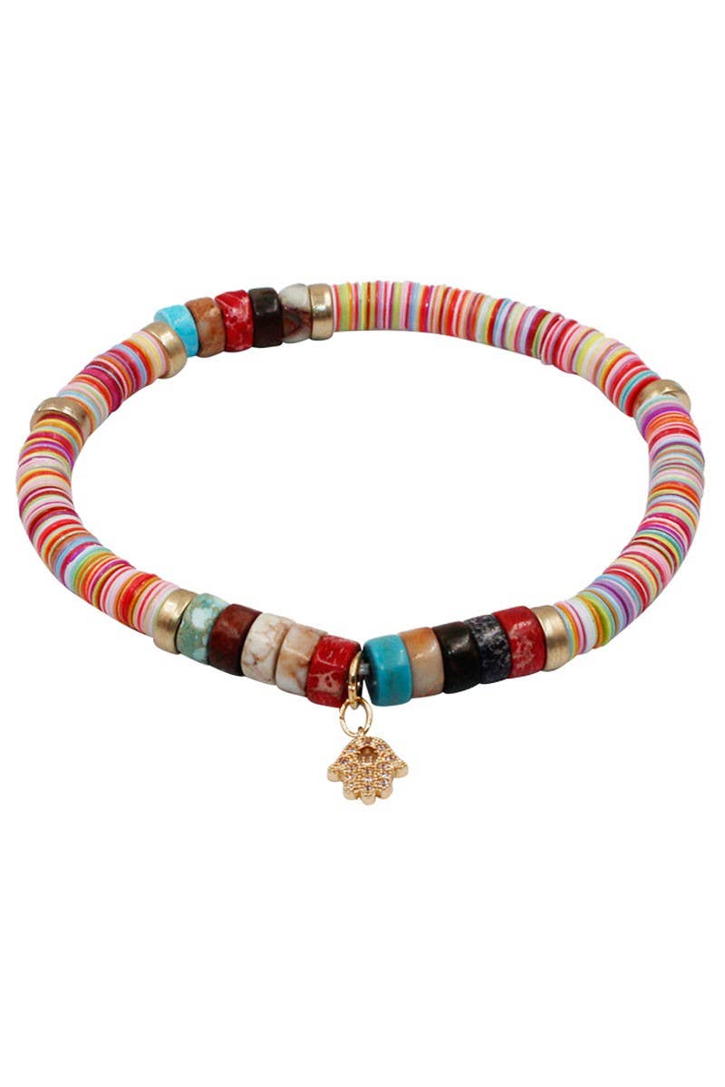 Hamsa Charm Sequin with Stone Stretch Bracelets