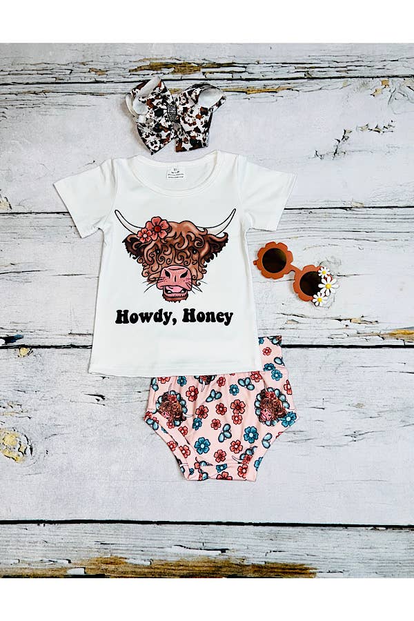 "HOWDY HONEY" 2pc short sleeve top w/bloomer infant set