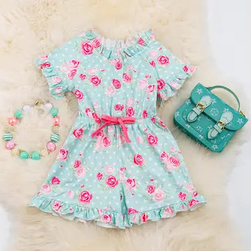 pastel blue floral romper