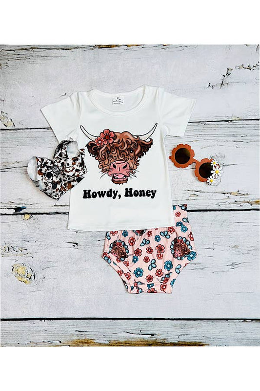 "HOWDY HONEY" 2pc short sleeve top w/bloomer infant set